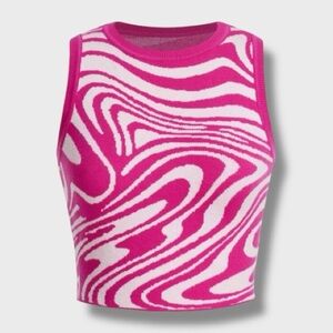 Pink & White Women's Crop Top - M